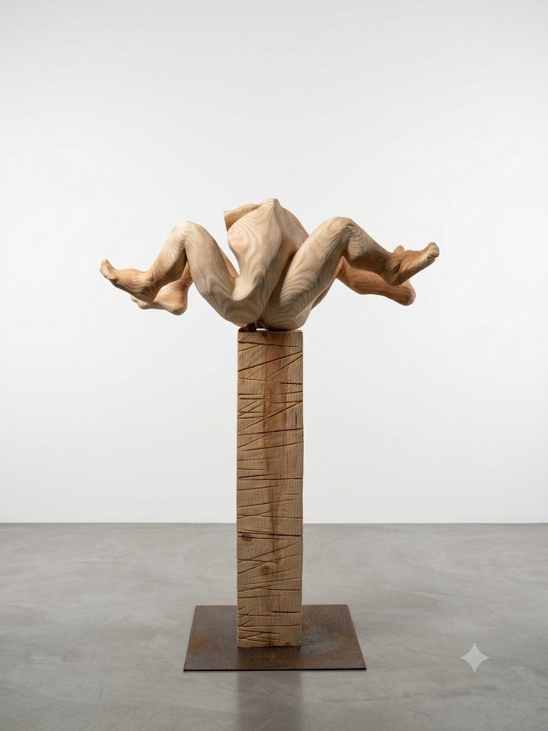 Scultura in legno su piedistallo