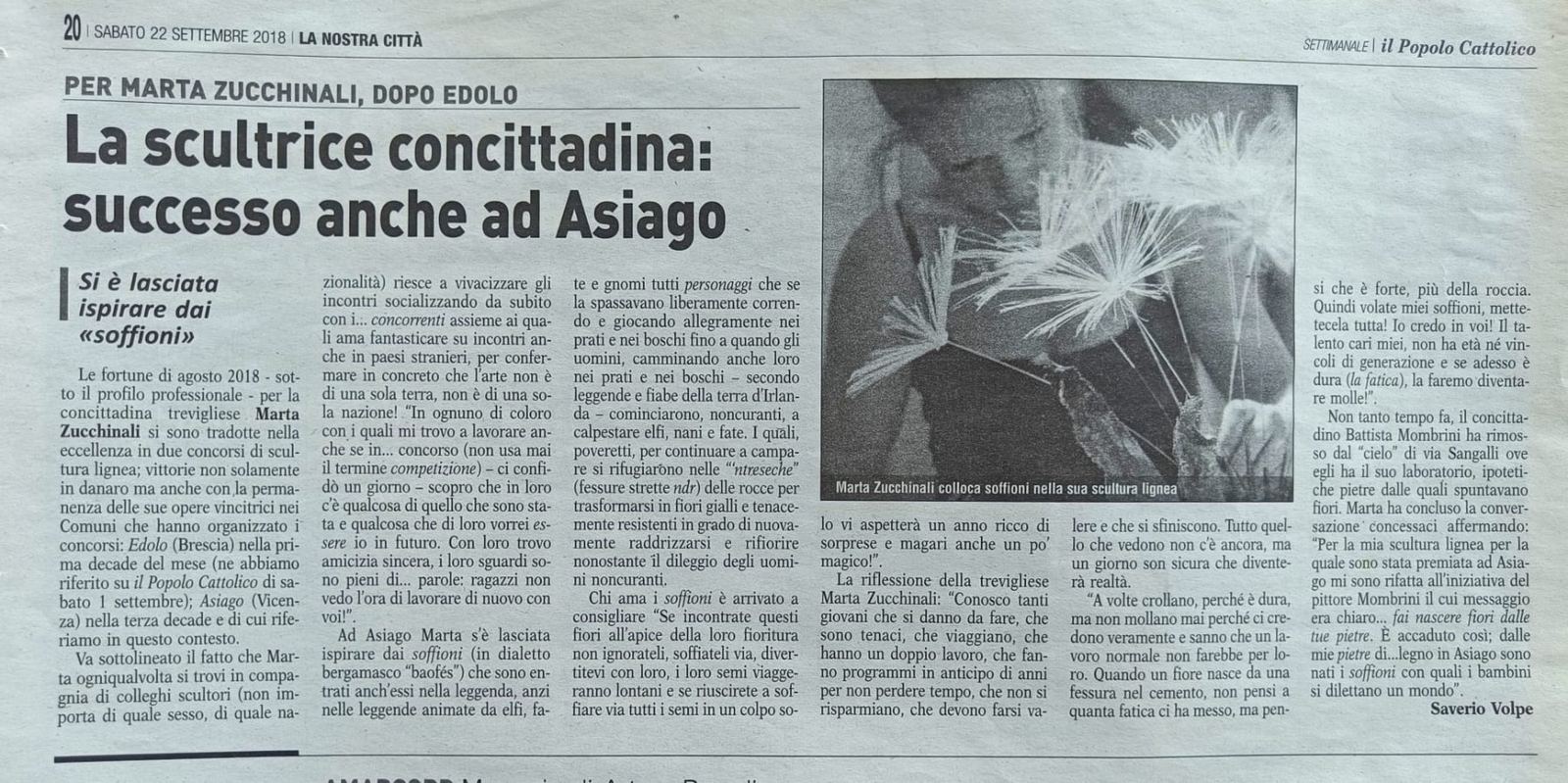 La scultrice concittadina: successo anche ad Asiago